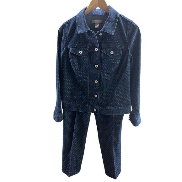 Chico's Dark Blue Denim Jacket and Pants, Size 0‎ Jacket, Size 0.5 Short Pants - Picture 1 of 7
